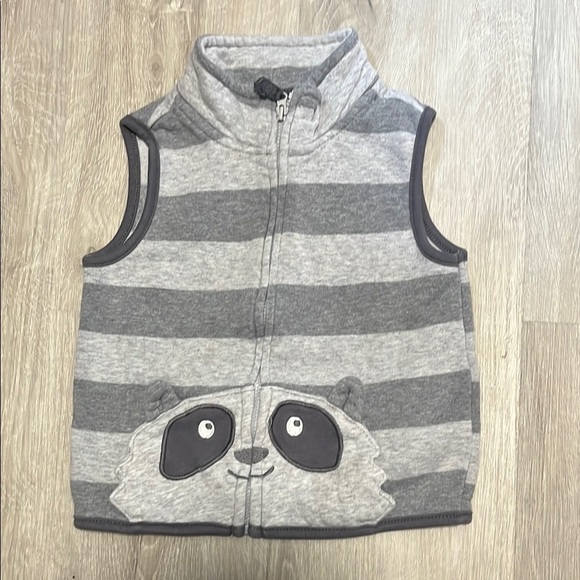 4 for $20 Gray Striped Sleeveless Vest with Raccoon Design - Picture 1 of 1